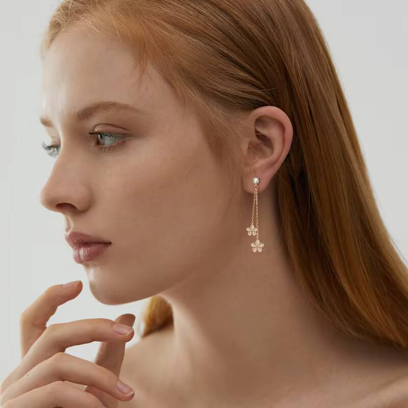 Sunflower Exquisite Moissanite 925 Sterling Silver Tassel Chain Dangle Earrings for Women with GRA Certification