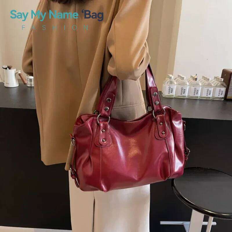 Large Capacity Style Soft PU Leather Tote Retro Shoulder Female Solid Color Classic Crossbody Bag