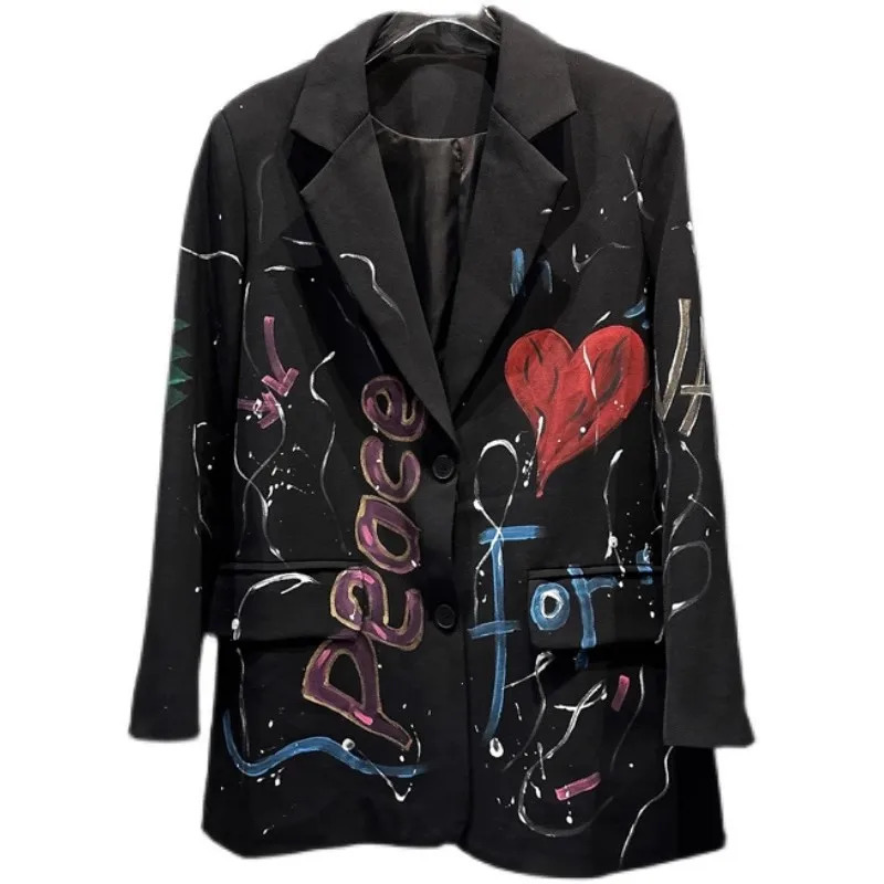 Spring Autumn Colorful Letters Graffiti Pattern Loose Blazers Women SingleBreasted Suits Jacket Female Coat Streetwear W153 251027
