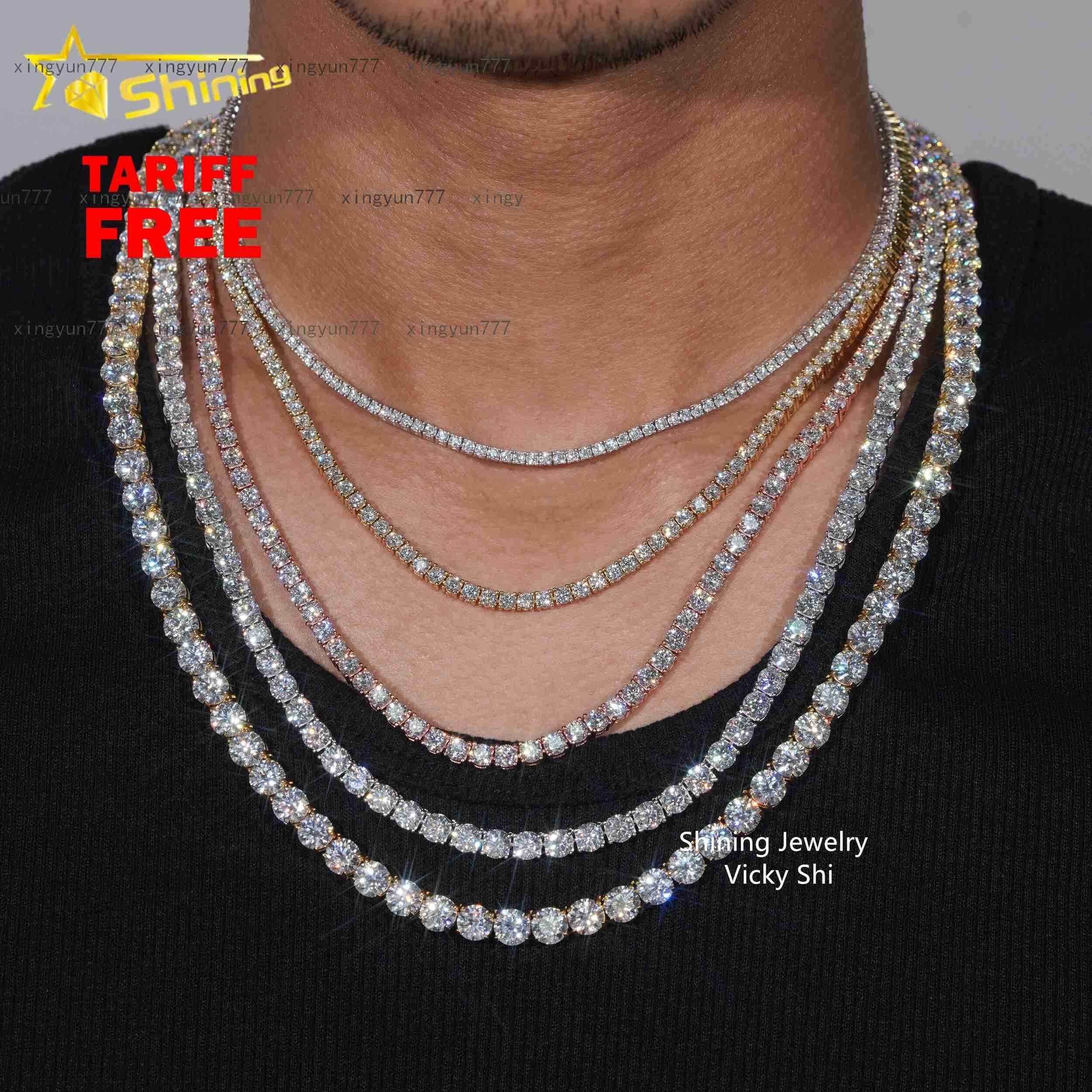 2026 Best Selling GRA Certificated VVS Moissanite Tennis Chain 925 Silver 6mm 3mm 4mm 5mm Iced Out Moissanite Tennis Choker Necklaces