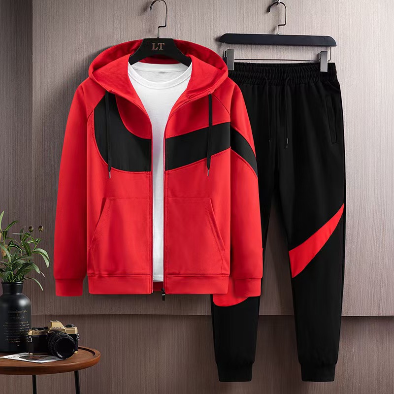 Sports suit men's autumn and winter new youth fashion loose hooded plus velvet padded suit men's fashion men's wear.
