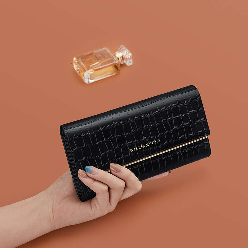 Women's Long Style Top Layer Cowhide Crocodile Pattern High-End Wallet Clutch for Women