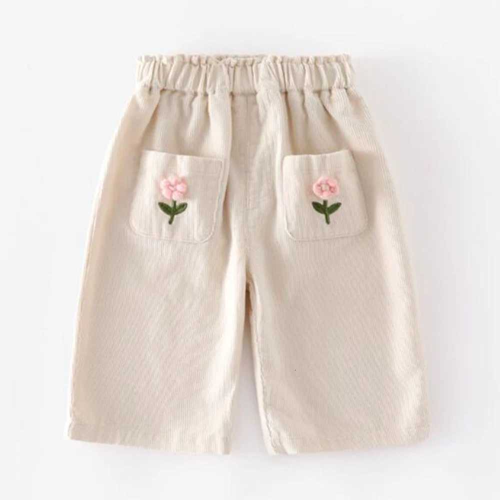 Girl Pants Cotton Flower Embroidery Autumn Winter Children Clothing Straight Toddler Trousers For SchoolT251027