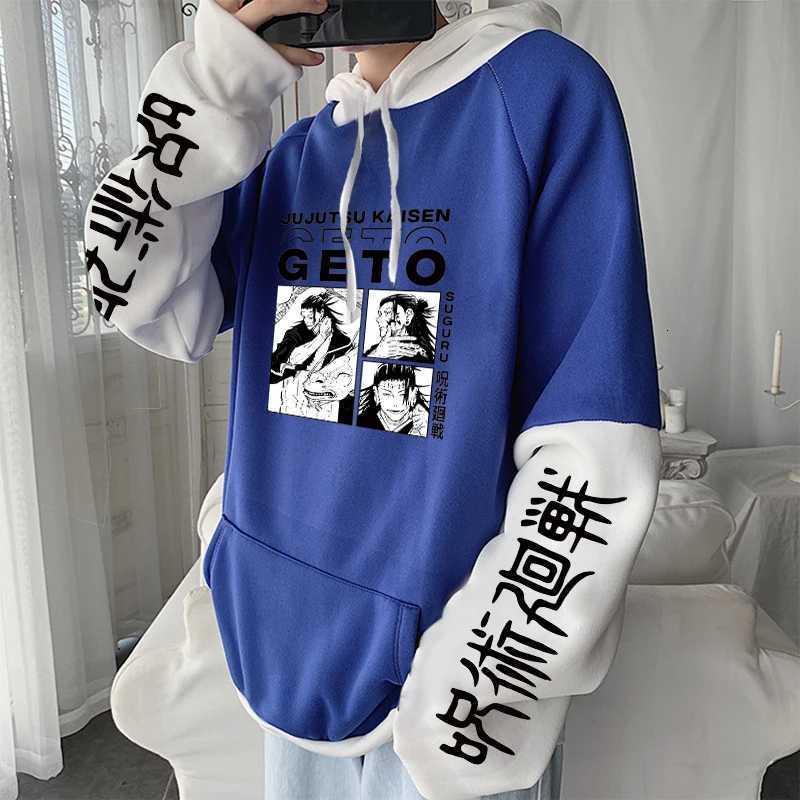 Japanese Manga Jujutsu Kaisen Geto Suguru Anime Hoodie Clothing Long Sleeve Oversize Patchwork Sweatshirt Harajuku Streetwear W251027
