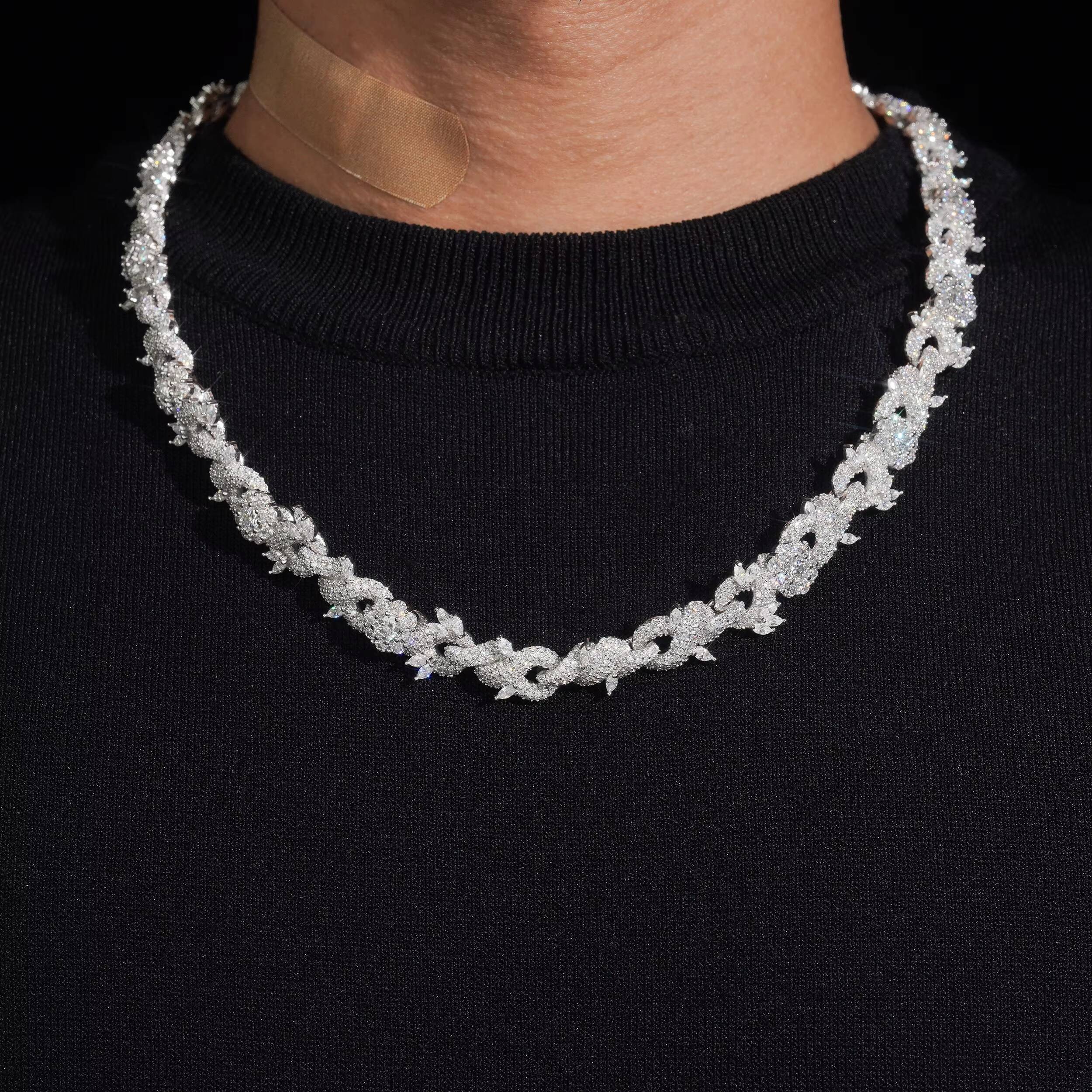 12MM Sterling Silver Moissanite Diamond Iced Out Men Necklace Jewelry Infinity Chain Link With Flower