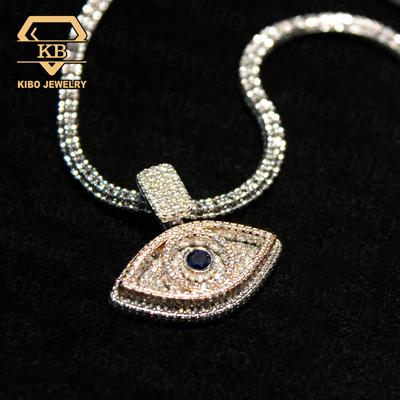 Fine Jewelry Ice Chain 925 Sterling Silver Rose Gold Two Tone Evil Eye Pendant Charm Necklace
