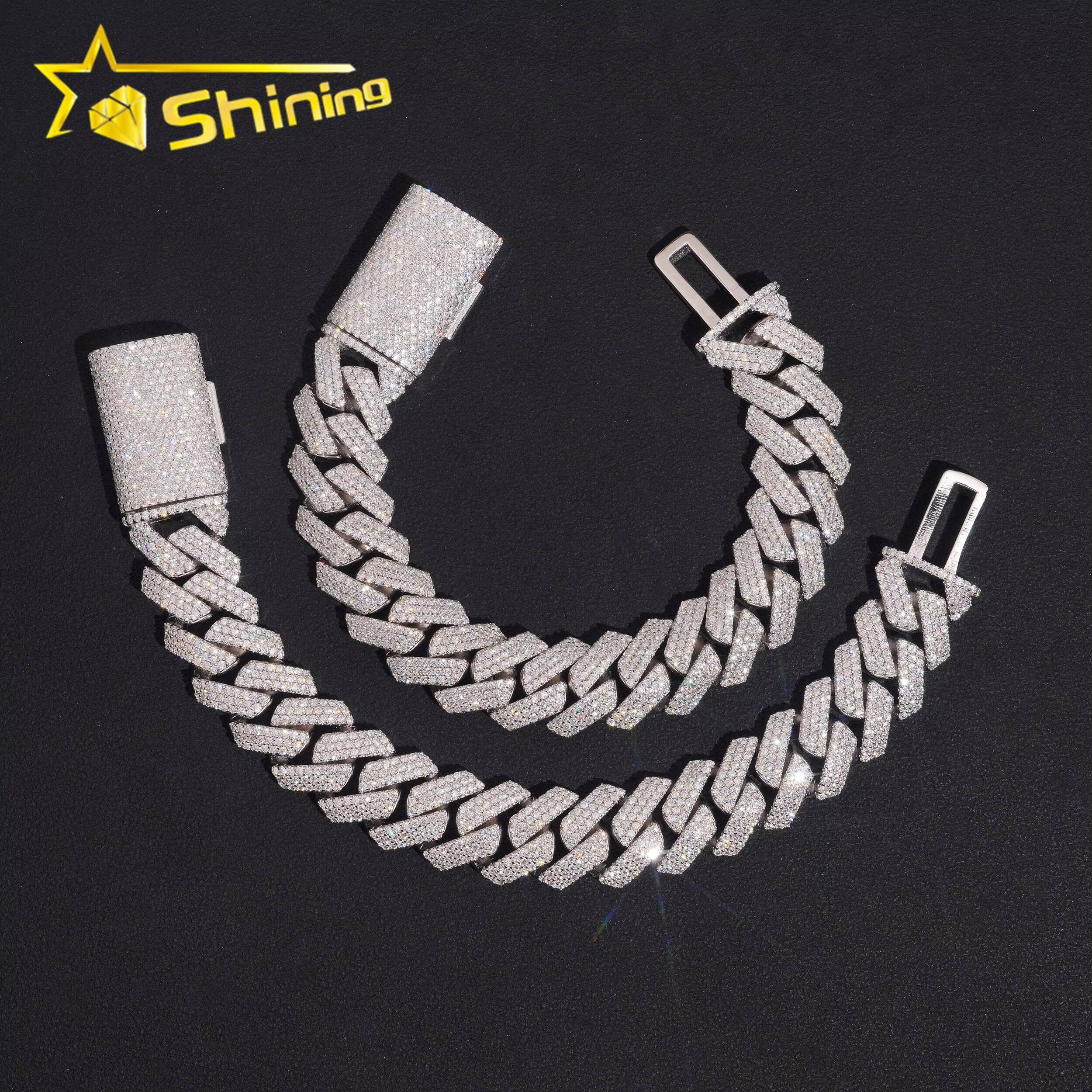 US Local Stock Fast Shipping 15mm Iced Out Hip Hop Pass Diamond Tester Moissanite Cuban Link Bracelet