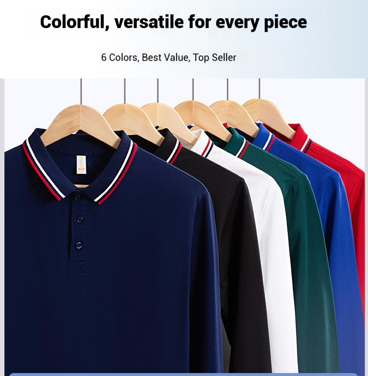 Unisex Color-Block Collar Ice-Oxygen Collar Long-Sleeve Polo Shirt in 6 Colors JX-CX25999