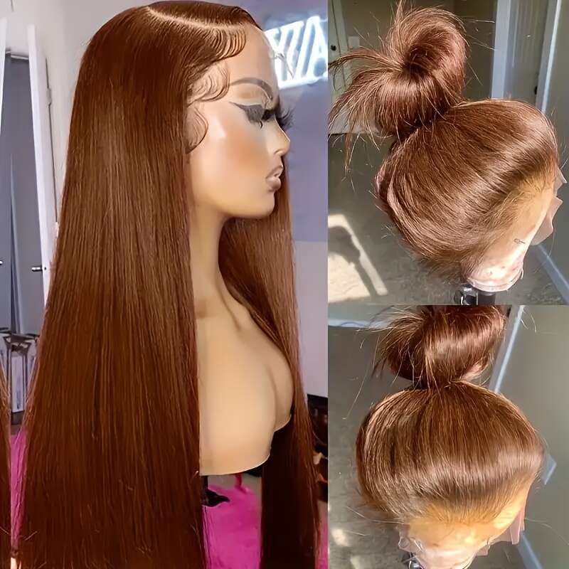 Halloween Chocolate Brown Hair Wig 13X4 HD Lace Front, Pre-Plucked Natural Hairline Women, Long Human Hairy Straight Style, Perfect For Everyday Glamo