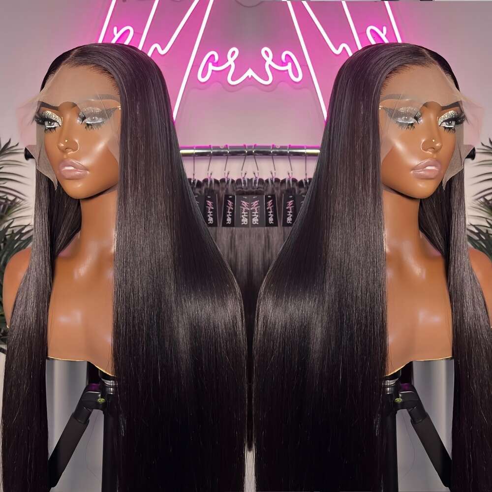 13X4 Lace Front 30 Inch 180 Density Straight Hairline Hairline-To-Hairline Glueless No Adhesive Wig With Free Synthetic Glue - Dark Brown/Black Tones,