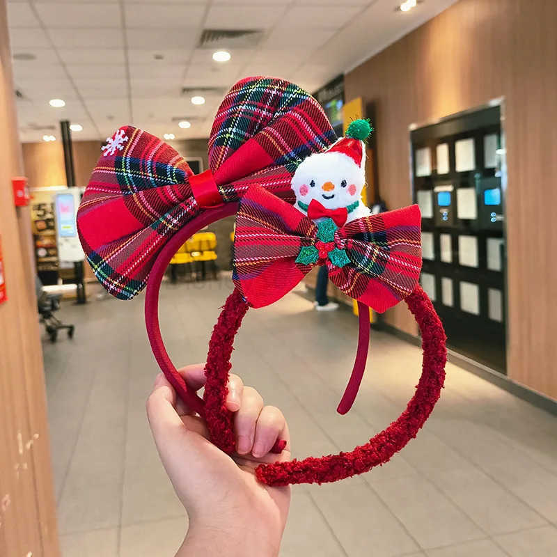Disney Christmas Decoration Christmas Headband Santa Red Bowknot Antler Hair Clip Girls Headband Elk Hair Hoop Hair Band Bow Hair Band H251027