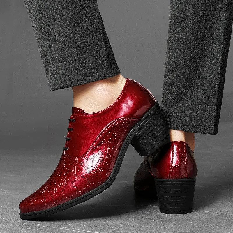 Red High Heel Mens Shoe Fashion Moccasin Man Wedding Shoes Groom Pointed Toe Dress Shoes Men Leather Oxford 251027