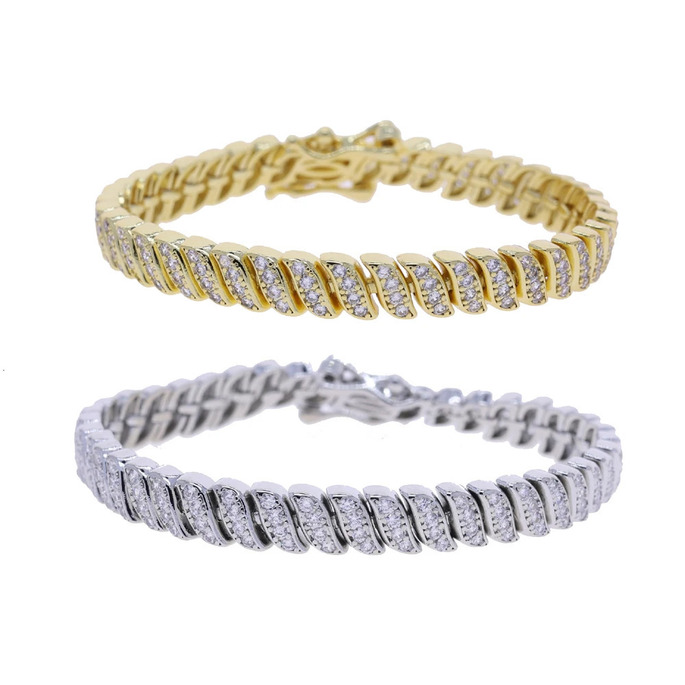 Classic Snake Shape Tennis Chain Bangle Bracelet Paved Bling CZ For Women Wedding Party Fashion European Jewelry 251023