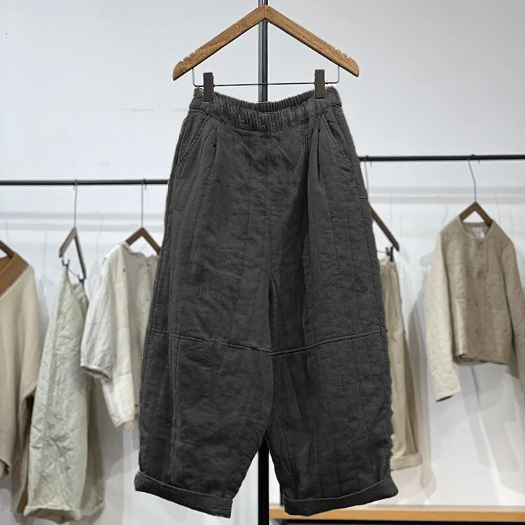 Retro plus Size Artistic Faion Cotton Pants Women Winter f Elastic Waist Patchwork Color Warm Casual Trousers 251027