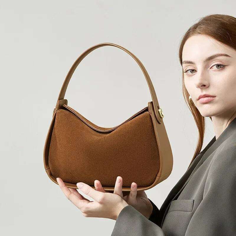 Women's Commuter Suede Handbag, Vintage Soft Leather Shoulder Bag with Interior Zipper Pocket for Office and Travel Use