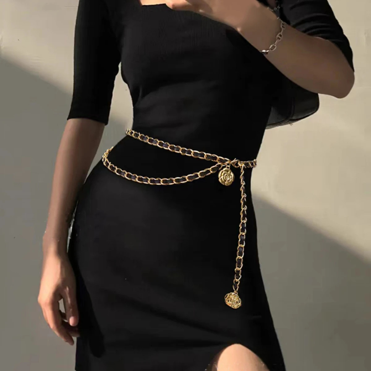 Fashion Gold Chain Belt Female Waist Flower Belts For Women High Quality y Tassel Dress Waistband Adjustable Metal Corset 251024