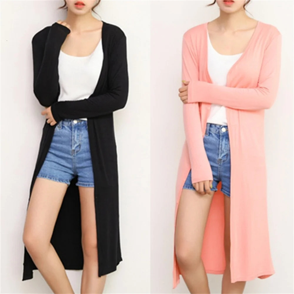 Summer Autumn 12 Colors Women Modal Long Cardigan Female Cotton Sweater Cardigans Long Sleeve Women Casual Coat Ladies Outerwear 251027