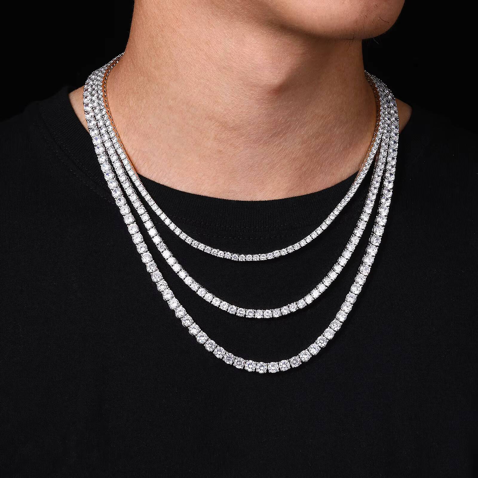 Fine Jewelry Hip Hop White Gold Brass AAAAA Cubic Zirconia Diamond Cluster Tennis Chain Bracelet Necklace for Men Women