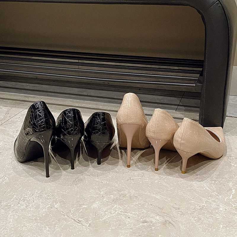 Women High Heels Stiletto Pumps Pointed Toe Green Nude Heels Office Lady Serpentine Patent Leather Wedding Party Prom ShoesXJ251027