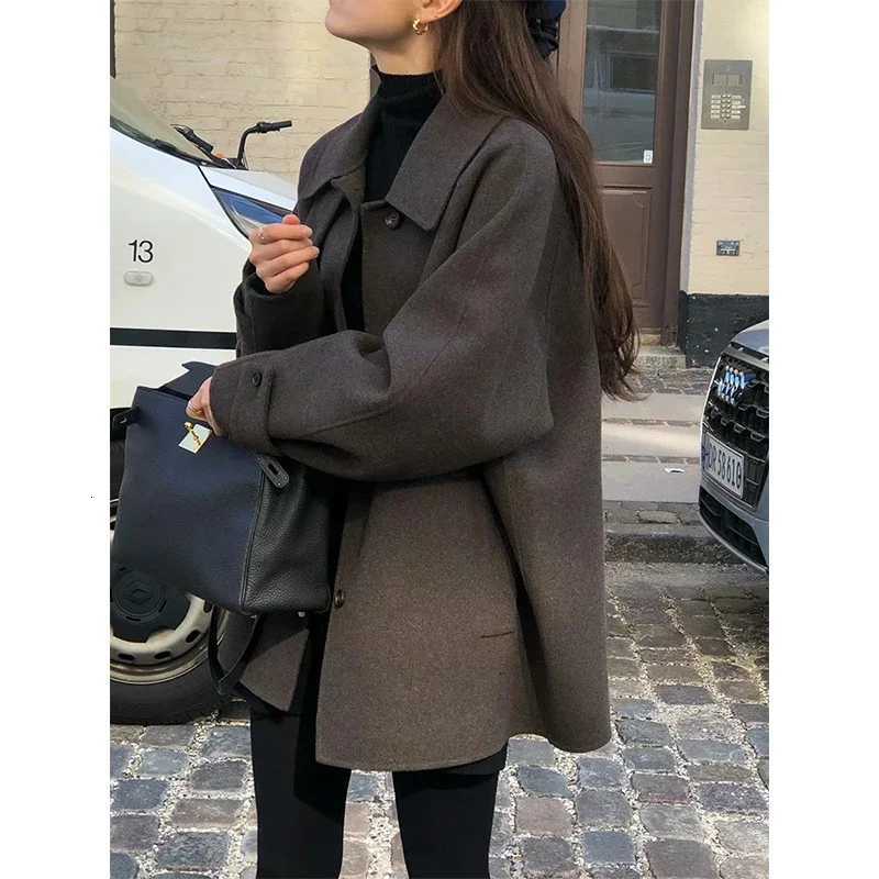 MEXZT Wool Blends Coats Women Vintage Woolen Jackets Streetwear Korean Commute Outerwear Winter Ladies Elegant Chic Overcoat New M251027