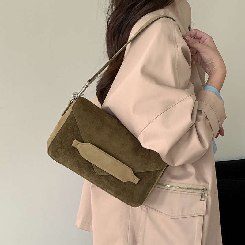 Luxury bag Top Layer Cowhide Niche Color Block Suede Envelope Genuine Leather Crossbody New Underarm Small Square Bag