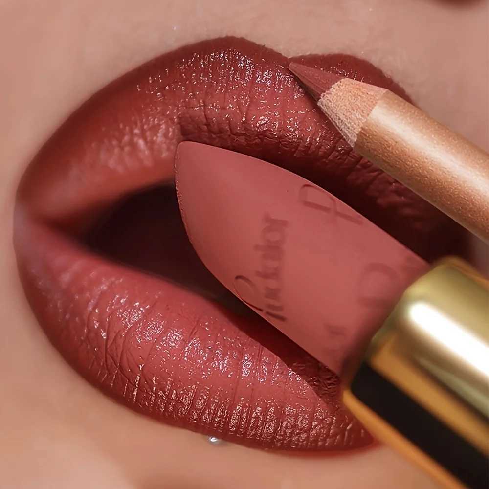 Pudaier 2pcs Matte Lipstick and Lip Liner Set Waterproof Sweatproof Longlasting Easy to Apply W251027