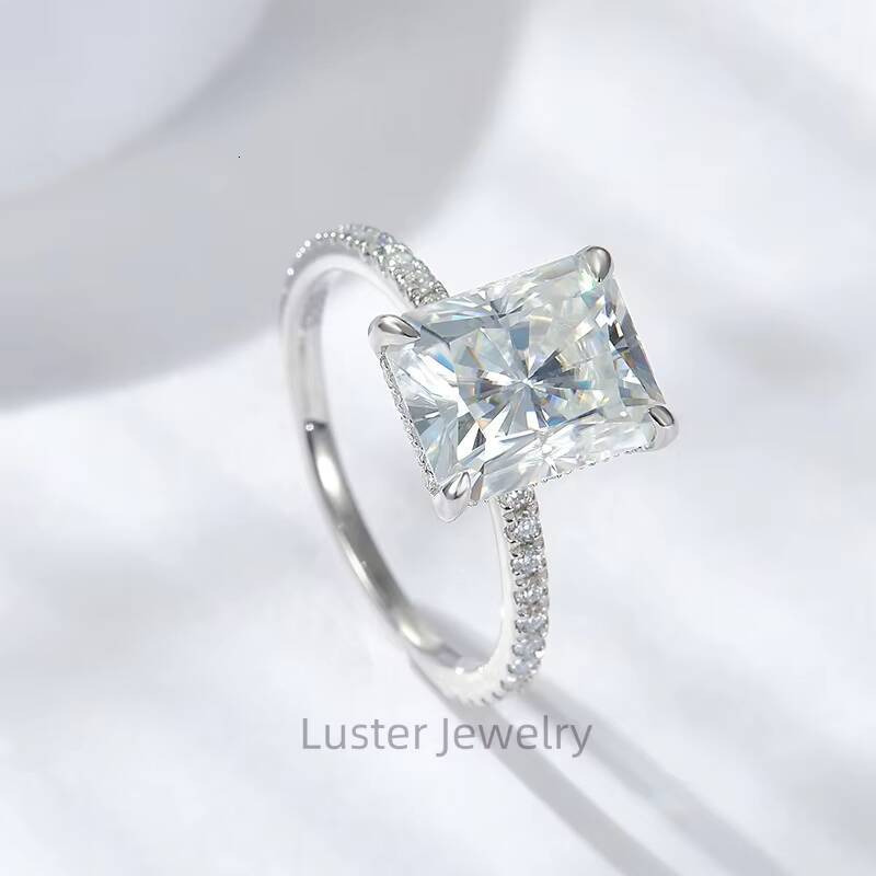 Luster 925 Silver White Gold Plated 4ct Radiant Moissanite Engagement Jewelry 10K 14K Gold Moissanite Ring With Certificate