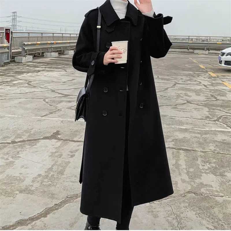HighQuality DoubleSided Wool Coat Cashmere Jacket LaceUp Autumn Winter Long Slim Fashion Trench Coat Female Outwear 2025 Ne M251027