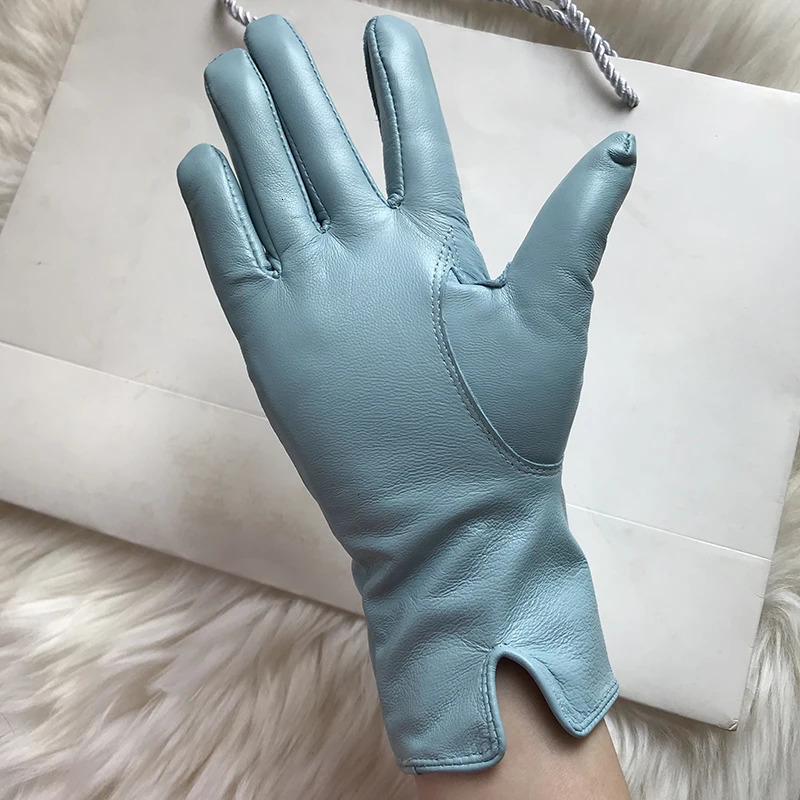 Genuine Leather Gloves 24cm Women Light Blue Thin Rayon Lining Straight Edition Style Men Pure Sheepskin Glove Color Driving 251021