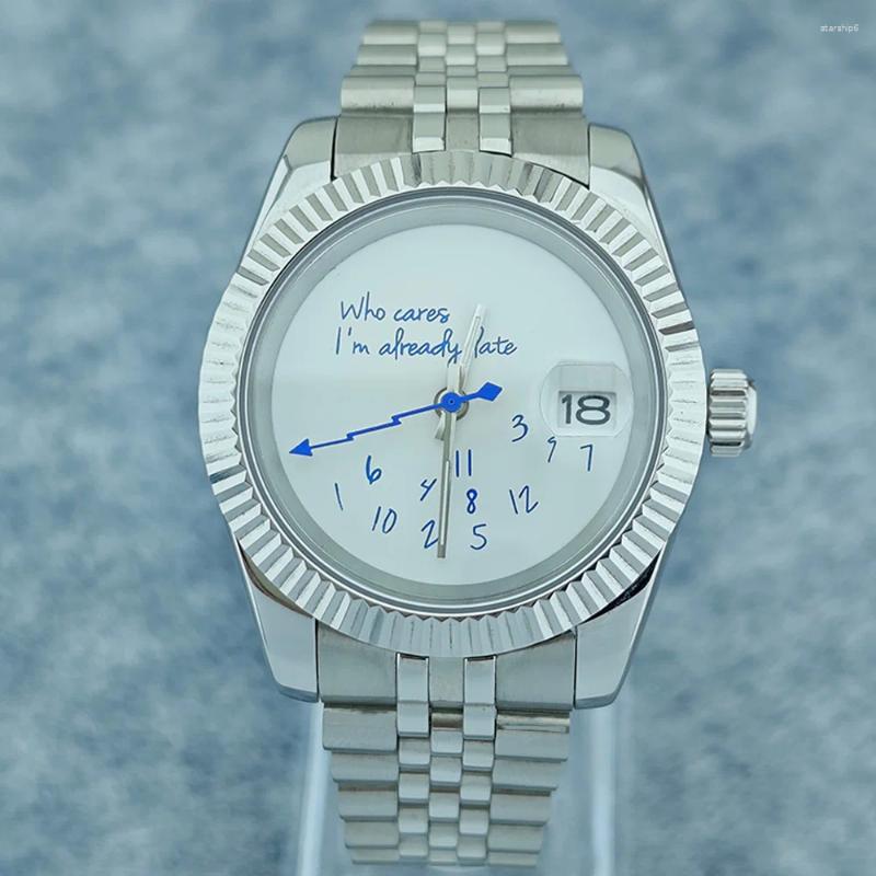 Wristwatches Watch 39mm 36mm Nh35/36 Suitable For NH36/35 Movement "Who Cares I'm Already Late" Accessories