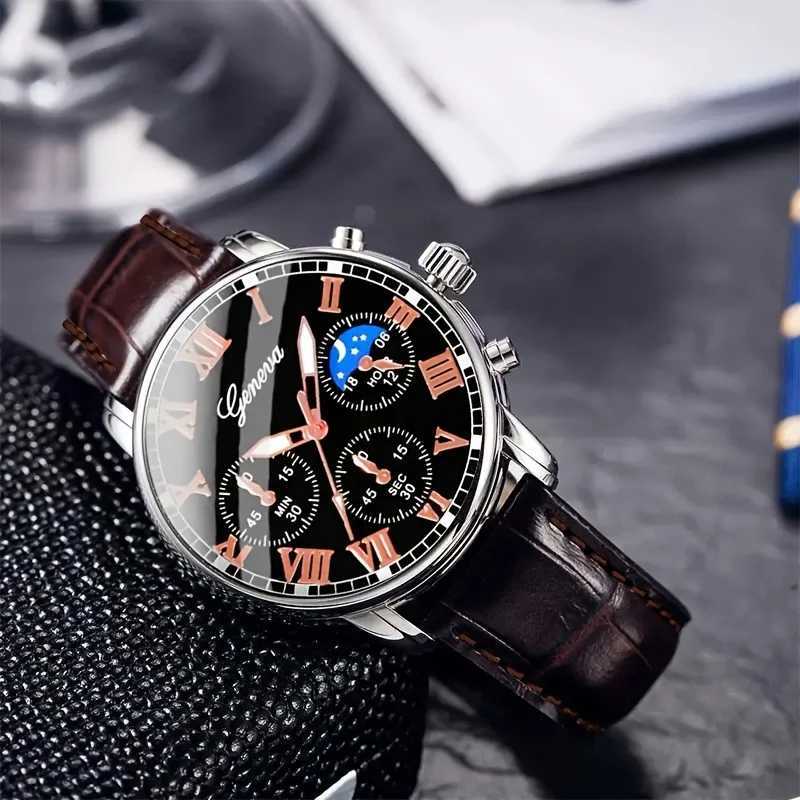 Casual mens quartz watch fashionable business PU leather watch bracelet combination suitable for daily use or gift giftsT251027