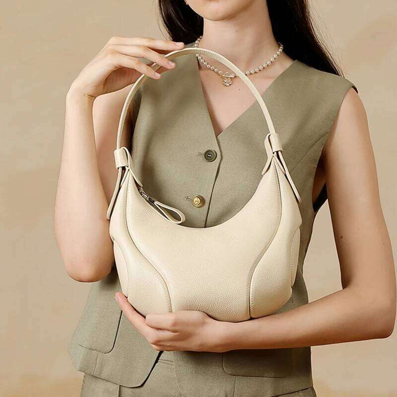 Burminsa Genuine Leather Underarm Shoulder Bags For Women 2025 Designer Crescent Crossbody Purses Hobo Ladies Handbags