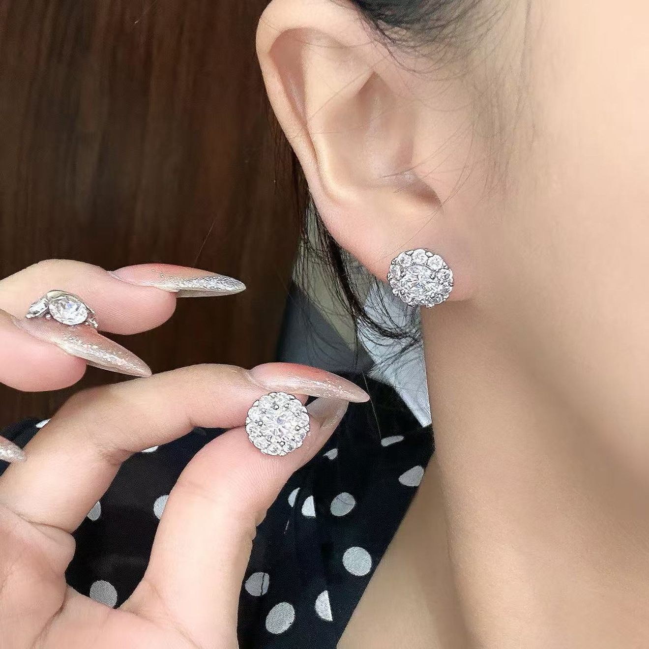 TaiYang New Princess Sphere Stud Earrings, Ultra Sparkling Zirconia Dome Studs in Gold Plated Copper for Women