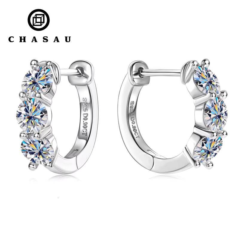 Classic Wedding Party Gift 09cttw Moissanite Diamond 925 Sterling Silver 4mm D Color Round Huggie Hoop Earrings for Women