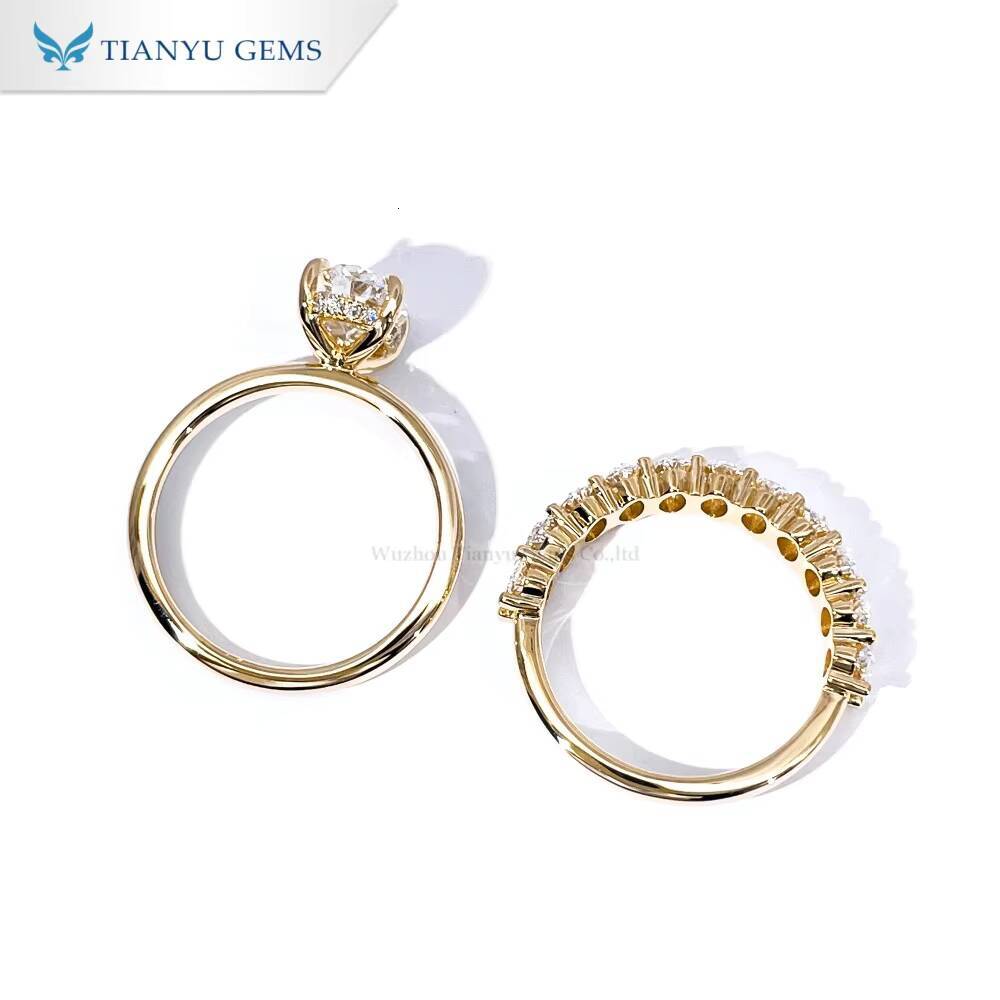 Tianyu Gems Customized Design 10k 14k Yellow Gold Oval Lab Diamond Wedding Ring Set