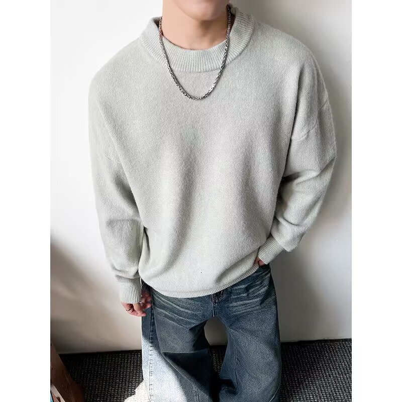 Round Neck Sweater Knitwear Men Autumn Designer Sweater Winter Lazy Style New Base Shirt Simple Men's Elegant Slim Fit Top Jacket