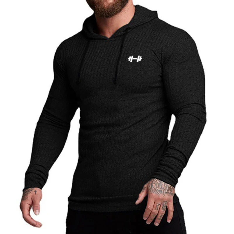 Autumn Breathable Quick Dry Knitted Hooded Shirt Men Fitness Sport Long Sleeve Hoodie Gym Bodybuilding Muscle Slim Fit Pullovers 251021
