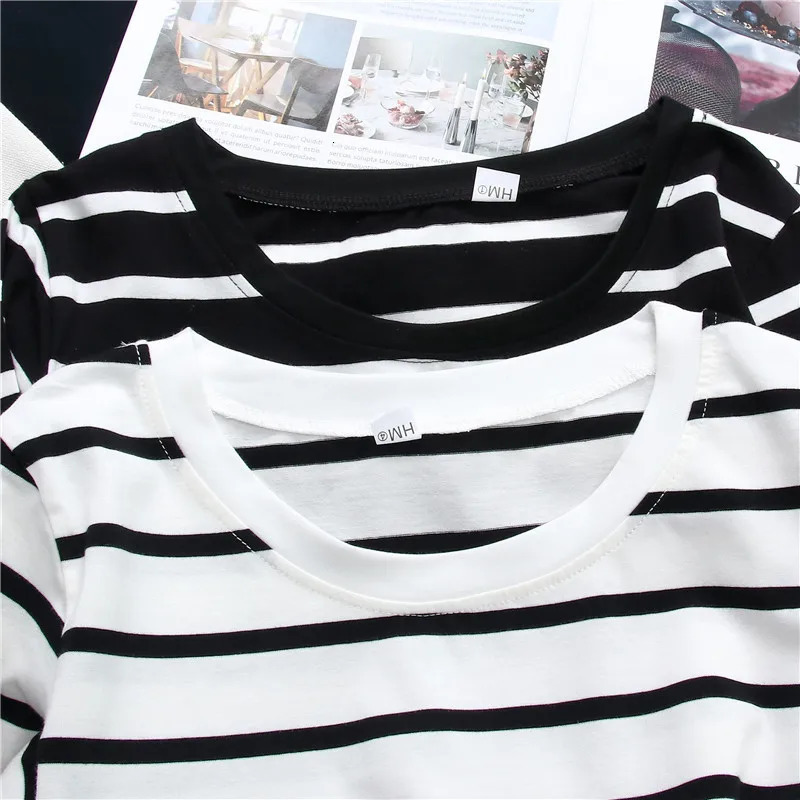 1PC Spring and Autumn Winter Black Striped Top with Foreign Style Ins Bottom Shirt Women Long Sleeve Tshirt 251027