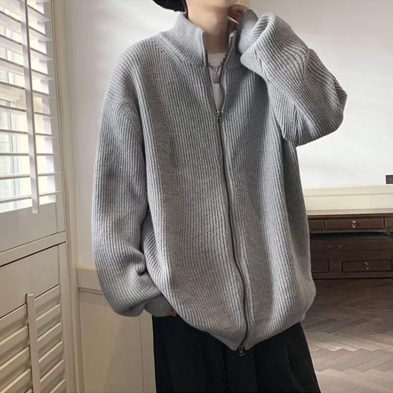 Men's Cardigan Sweater Autumn Winter Thick Loose Lazy Style Knitted Sweater Outerwear Men's Designer Sweater Zipper Jacket