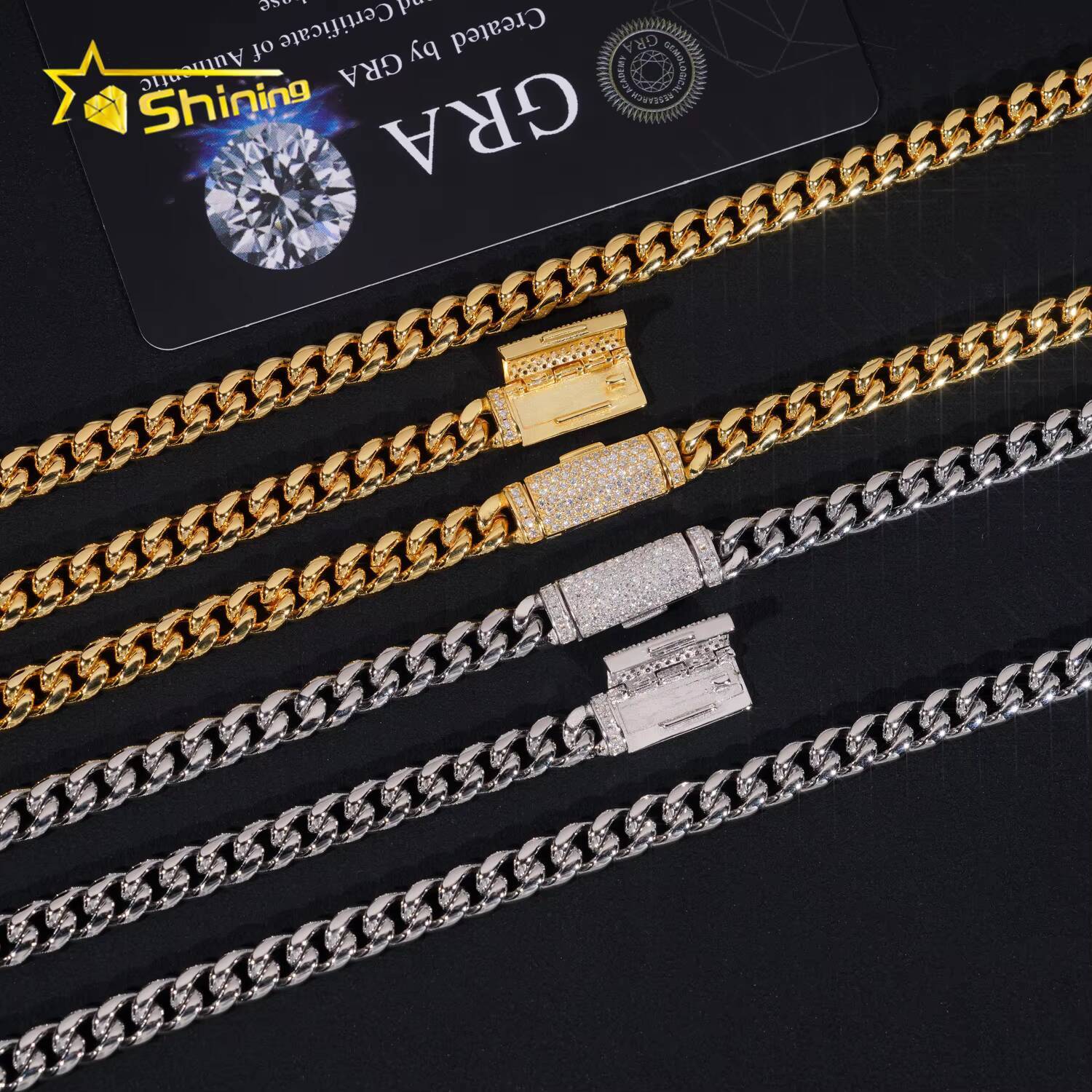 New Stocks Factory Price Hip Hop Jewelry 6mm Solid 925 Sterling Silver Moissanite Lock Stainless Steel Cuban Link Chain