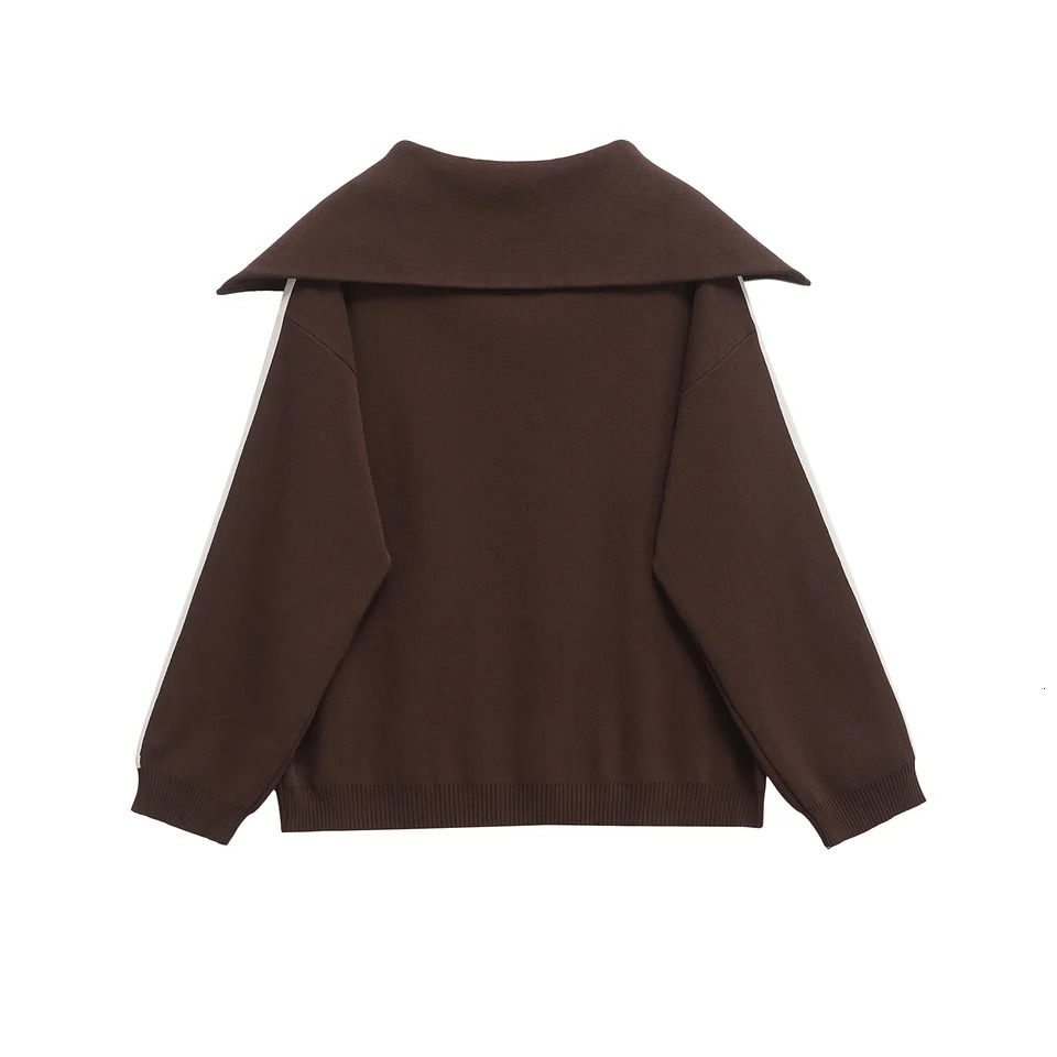 DUOPERI Women Fashion 2 Piece Sets Brown Pullover Sweatshirts High Elastic Waist Trousers Feamle Chic Lady Pants Set 251013