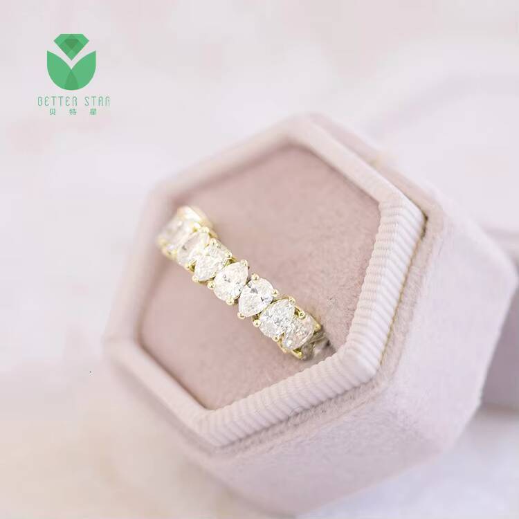 Custom Pear Shape Pave Diamond Ring Band Fine Jewelry 18k Gold Engagement Ring Real White Lab Grown Diamond Ring for Women