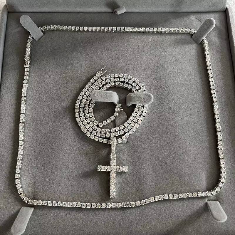 Iced Out 3mm Moissanite Diamond VVS Sterling Silver Tennis Chain Necklace