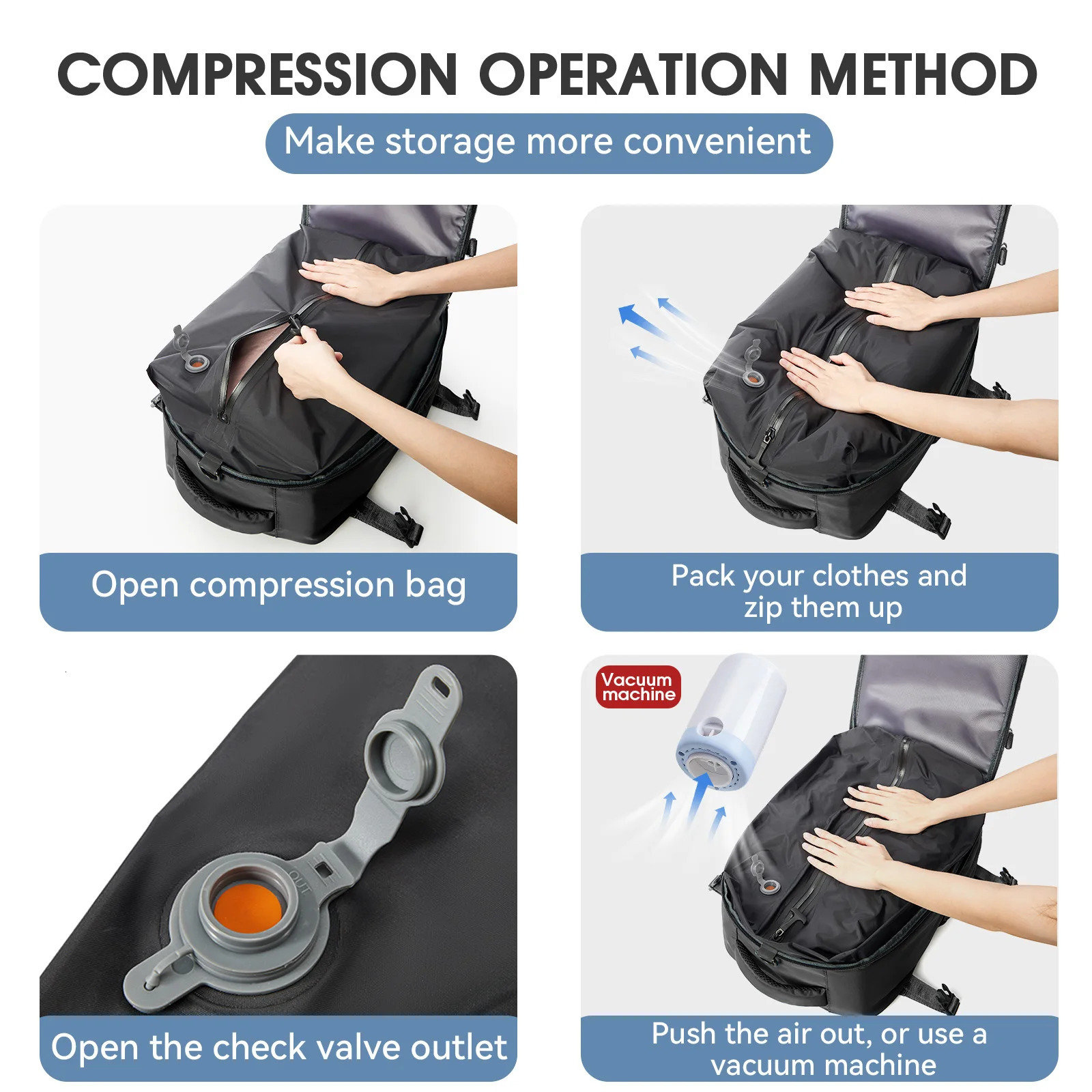 Vacuum Backpack Travel Bag for Men Large Capacity Backpack Business Laptop Backpack Women Men Expandable Backpack School Bag 251027