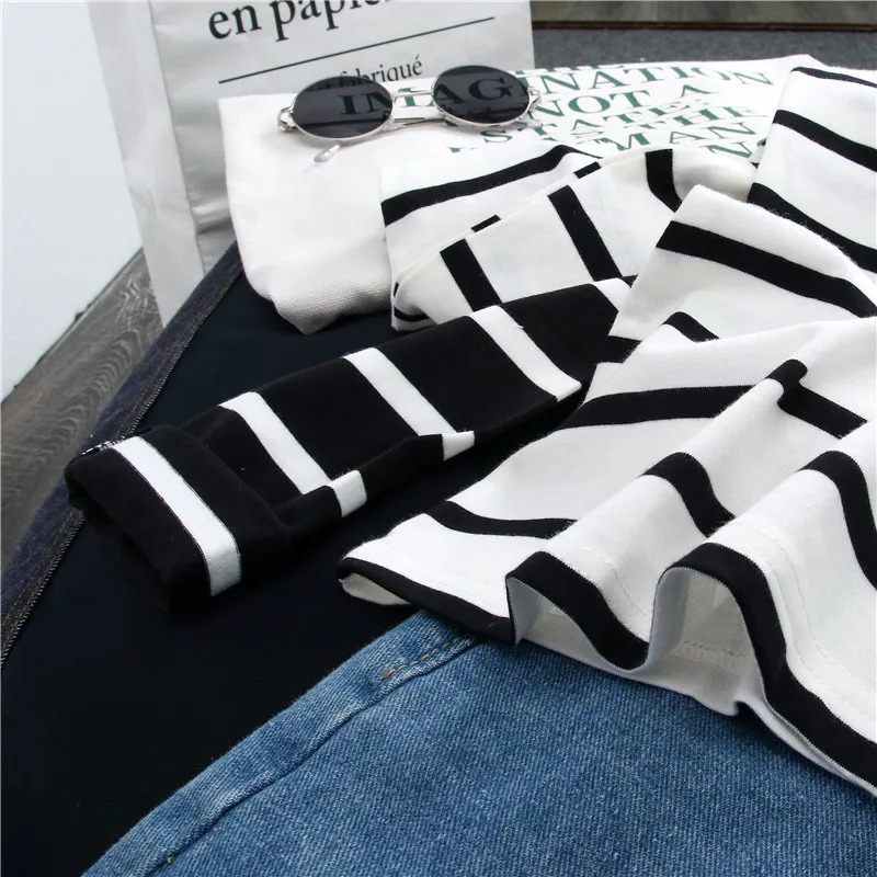 1PC Spring and Autumn Winter Black Striped Top with Foreign Style Ins Bottom Shirt Women Long Sleeve Tshirt 251027
