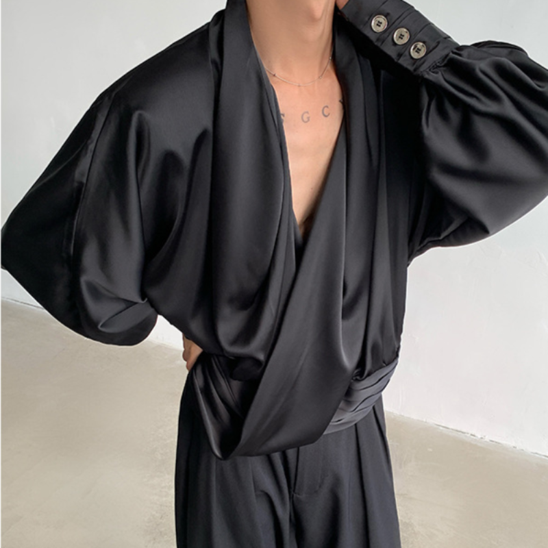 Men's Clothing Designer Deep V Neck Shirt Solid color high luxury Men Elegant Black V Slim Fit Shirts for Spring and Autumn Casual Fashion