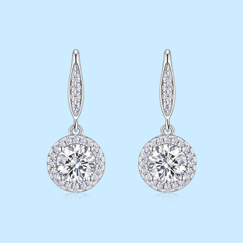 S925 Sterling Silver Trendy GIA Certified Moissanite Earrings Gold Plating Charm Women Luxury Four Claw Design Wire Earrings