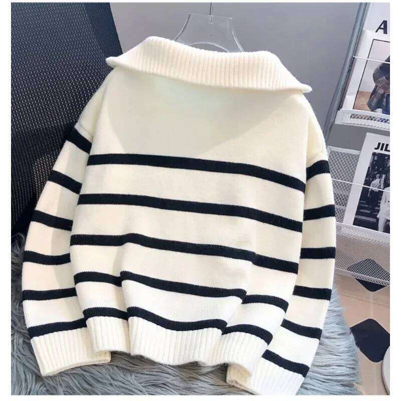 Sweater Pullover Women Spring And Autumn Underwear 2025 New Zipper Stripe Underlay Short Style Popular Premium Sweater Female Women Sweater Designer S