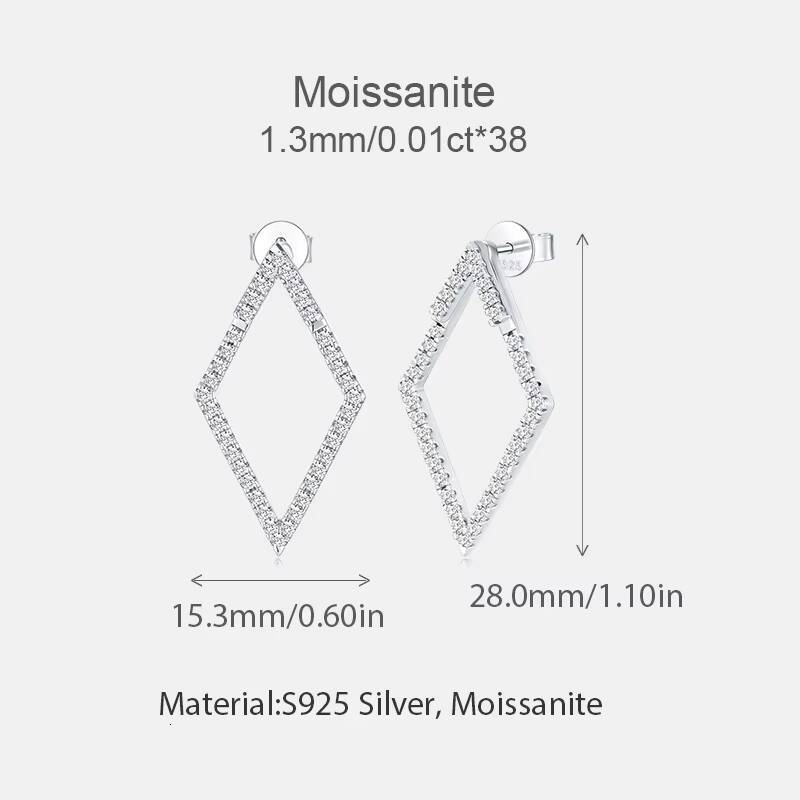 S925 Sterling Silver Rhombic Shaped Fashion Moissanite Earrings Women Fine Jewelry Gold Plated Luxury Stud Earrings