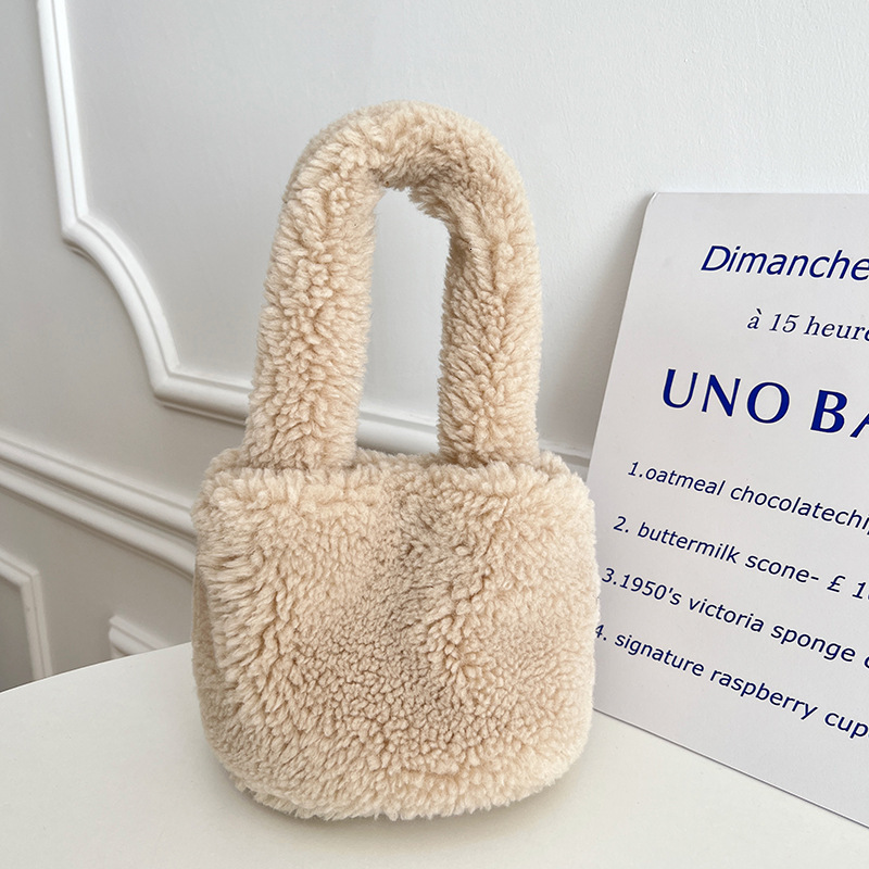 Faux Sheep Wool Small for Women Winter New Solid Color Handbag Niche Fluffy Bucket Bag